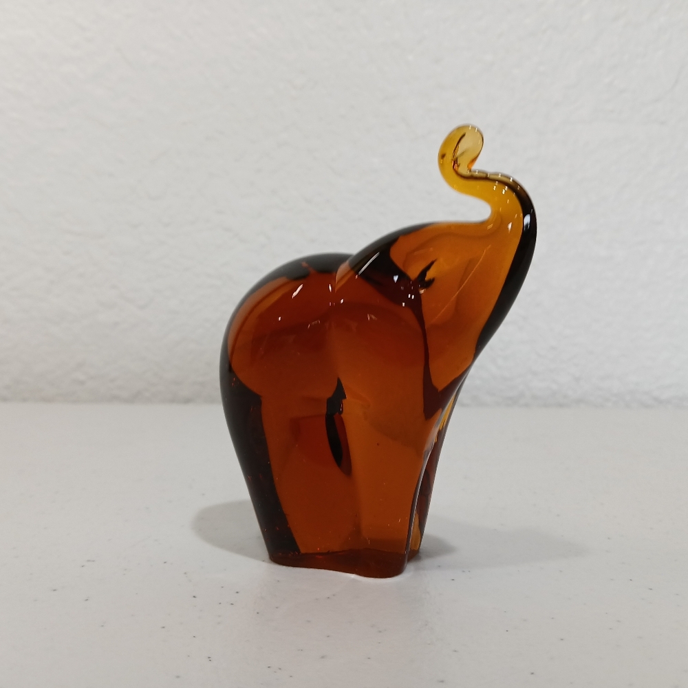 Pilgrim Glass Handblown Amber Art Glass Elephant